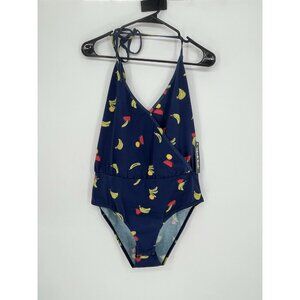 NWT Modcloth Watermelon Banana Halter Bodysuit Top L Navy Blue